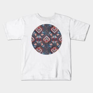 Floral Ogees in Red & Blue on Grey Kids T-Shirt